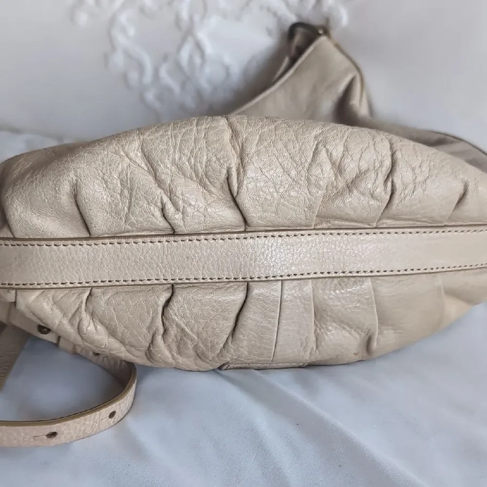 Lucky Brand Cream Colored  Leather With Brass Ring/Tassel Crossbody Bag